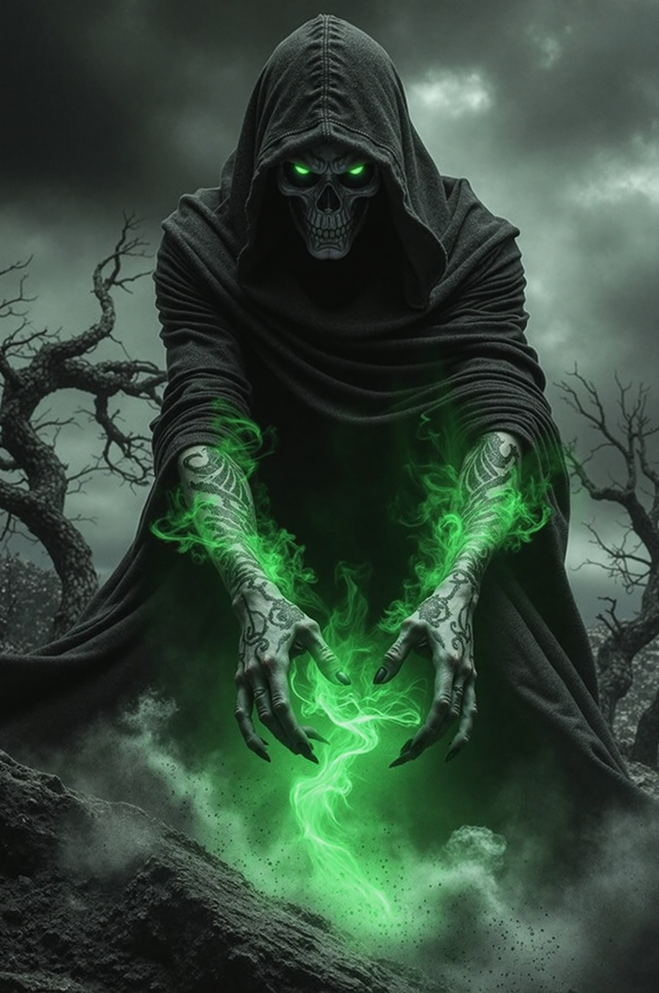 00061-2632361676-A malevolent mage standing on windswept, rocky ground amid violently bent trees, his dark robe and cape billowing sharply agains.png